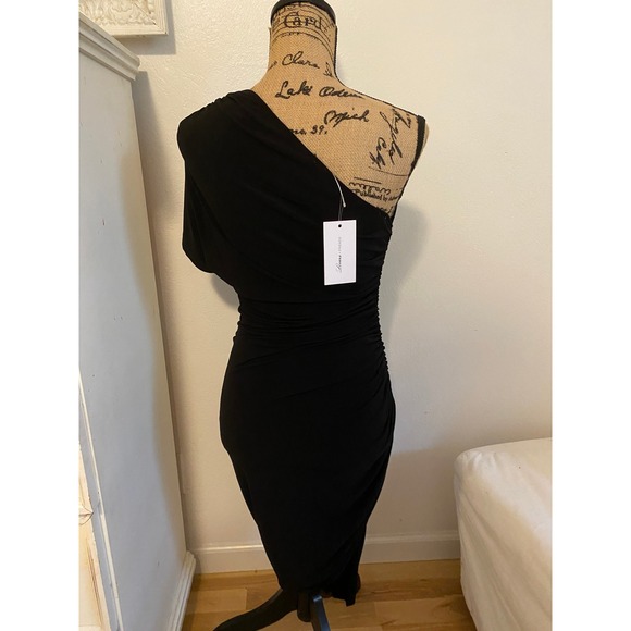 LOVERS + FRIENDS Black One Shoulder Ruched Bodycon Midi Dress XS - Picture 3 of 6